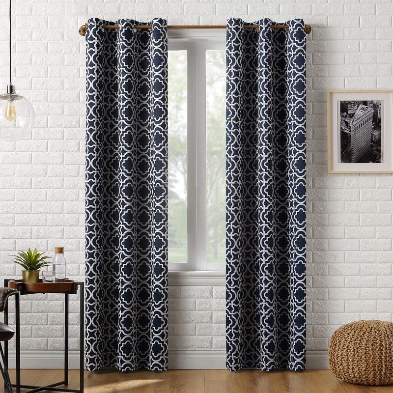 Sun Zero Barnett Trellis Blackout Grommet Curtain Panel, 40" x 95", Navy Blue - Image 1